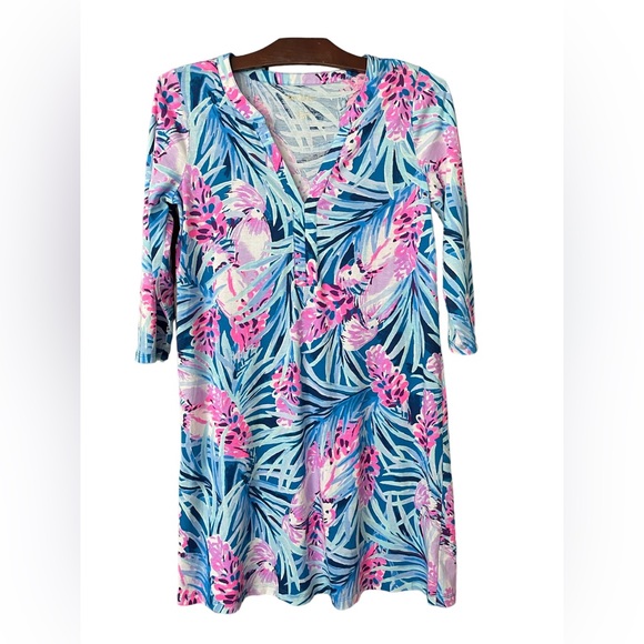 LILLY PULITZER Mr Peacock Blue Tweethearts Daphne Cotton Dress EUC Size Small - Picture 2 of 6